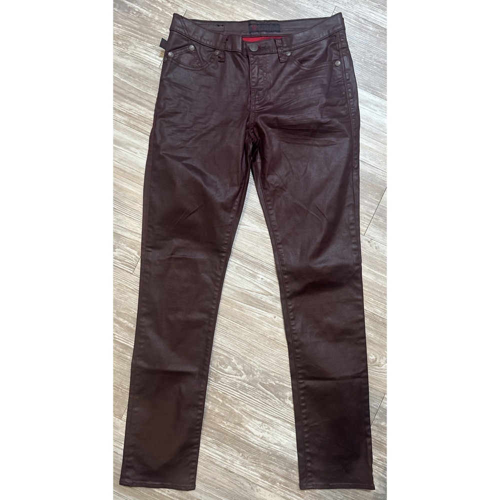 ROCK & REPUBLIC BERLIN Womens Faux Leather SIZE 12 M Red Cotton Spandex Mid Rise